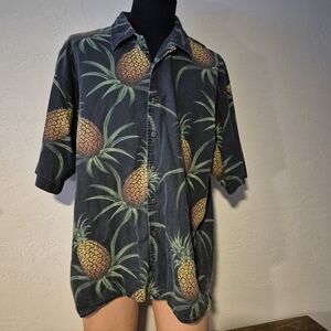Vintage 90s Black Gold Pineapple Print Shirt  Xl